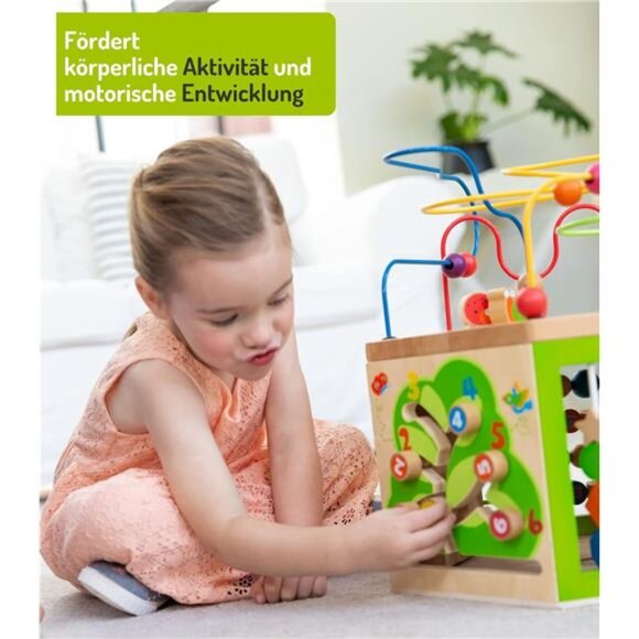 Garden Activity Cube. Wood Shape & Color Sorter, Bead Maze & Counting Baby Toy - Picture 3 of 7